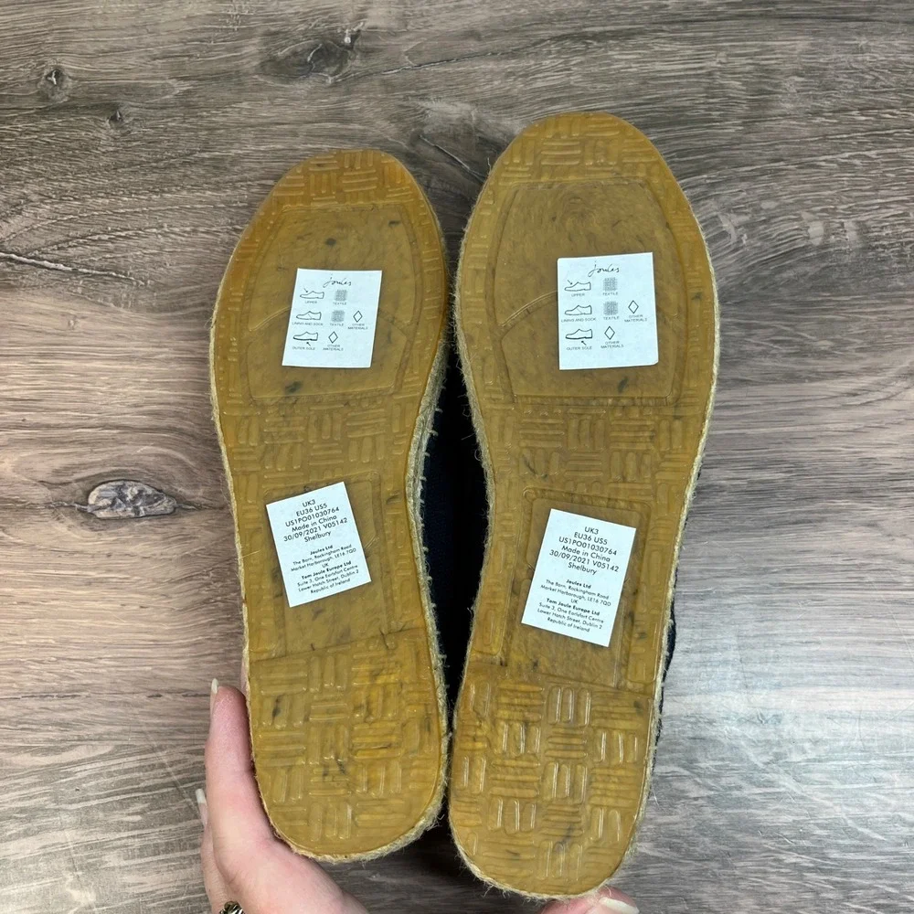 Joules Shelbury Espadrilles Womens Navy Blue Embroidered Bee Canvas Flats 5 NEW
